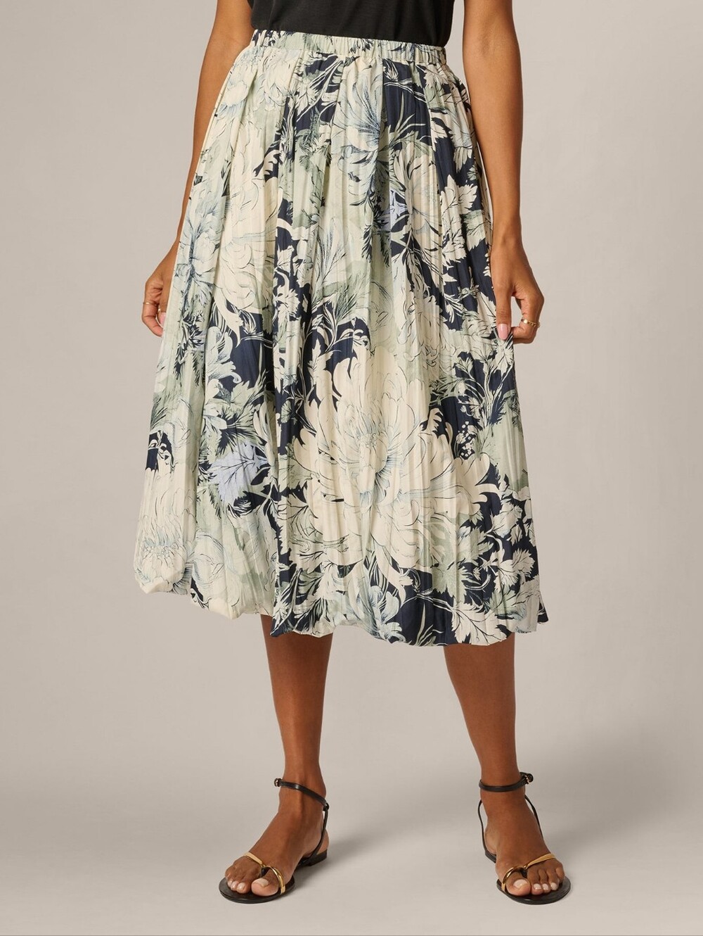 Adrianna Papell A Line Midi Bubble Skirt In Soft Cloud Vintage Floral Size L